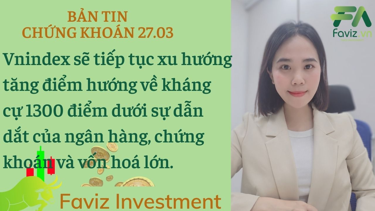 27/03/2024 Vnindex sẽ tiếp tục xu hướng tăng điểm hướng về kháng cự 1300 điểm